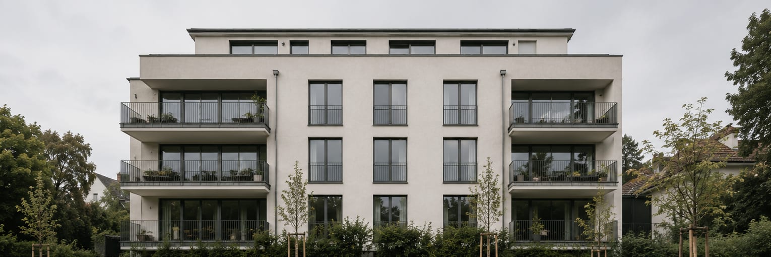 Façade d’un immeuble d’habitation contemporain, Suisse romande